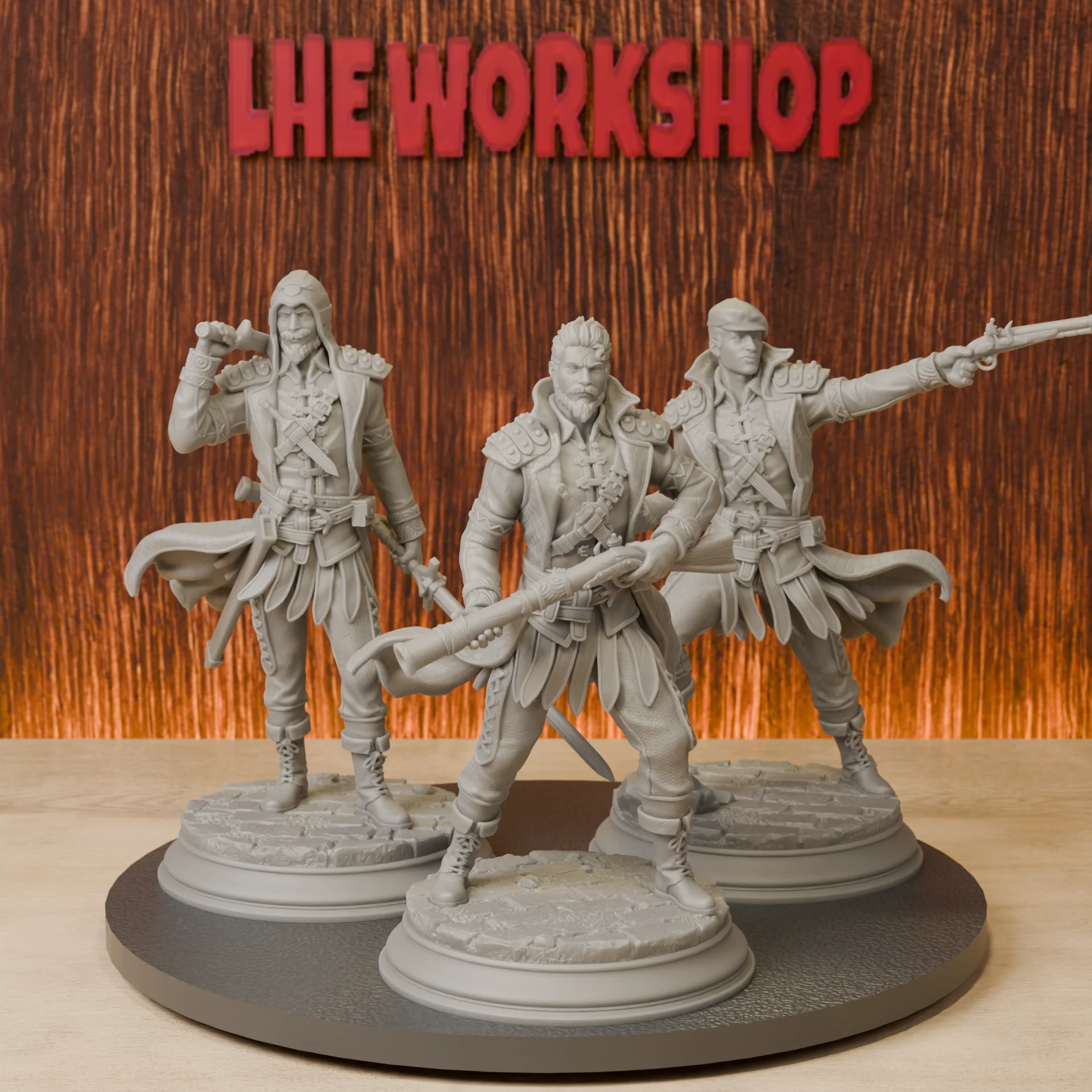 Gang Enforcer-Trio Bundle Miniatures | 28mm-38mm | Resin 3D Printed DND Pathfinder Mini | Unpainted Grey