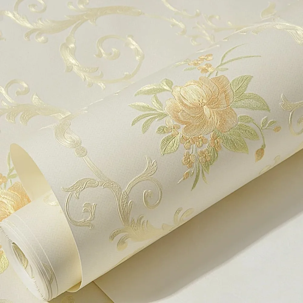 Thickened Peel and Stick Wall Sticker European Style Self-Adhesive Non-Woven Wallpaper Strippable 3D Embossed
