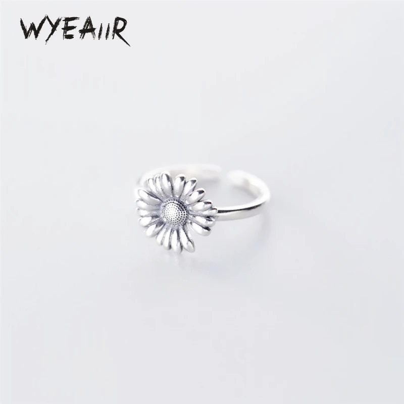 

WYEAIIR 925 Sterling Silver Retro Thai Silver Fine Jewelry Luxury Chrysanthemum Cool Literature Resizable Opening Female Ring
