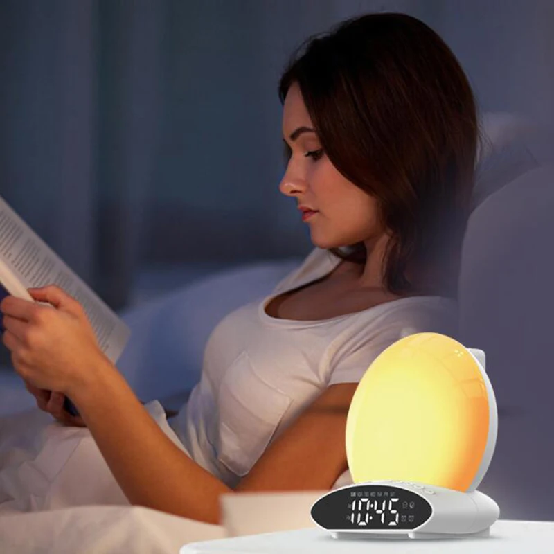 Wake Up Light for Kids, Sunrise Alarm Clock, Radio, 7 Colored Night Light, Sunrise Simulation and Sleep Aid, Dual Alarm with FM