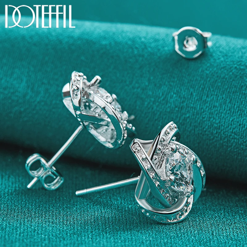 DOTEFFIL 925 فضة AAA سوار من الزركون قرط الاذن المرصع للمرأة مجوهرات الأزياء حفل زفاف هدية #3