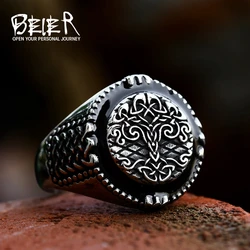 Beier Stainless Steel Viking Tree of Life Drip glue Ring Classic Men Viking Amulet Rings Fashion Nordic Jewelry BR8-1056