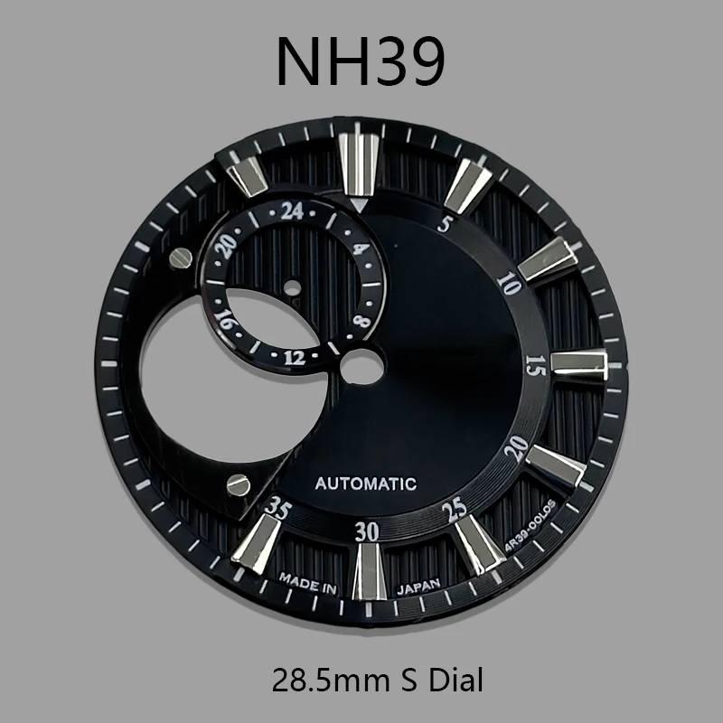 Dial NH39 28.5mm dengan logo S, cocok untuk modifikasi jam tangan klasik hollow sunburst dengan mesin NH39.