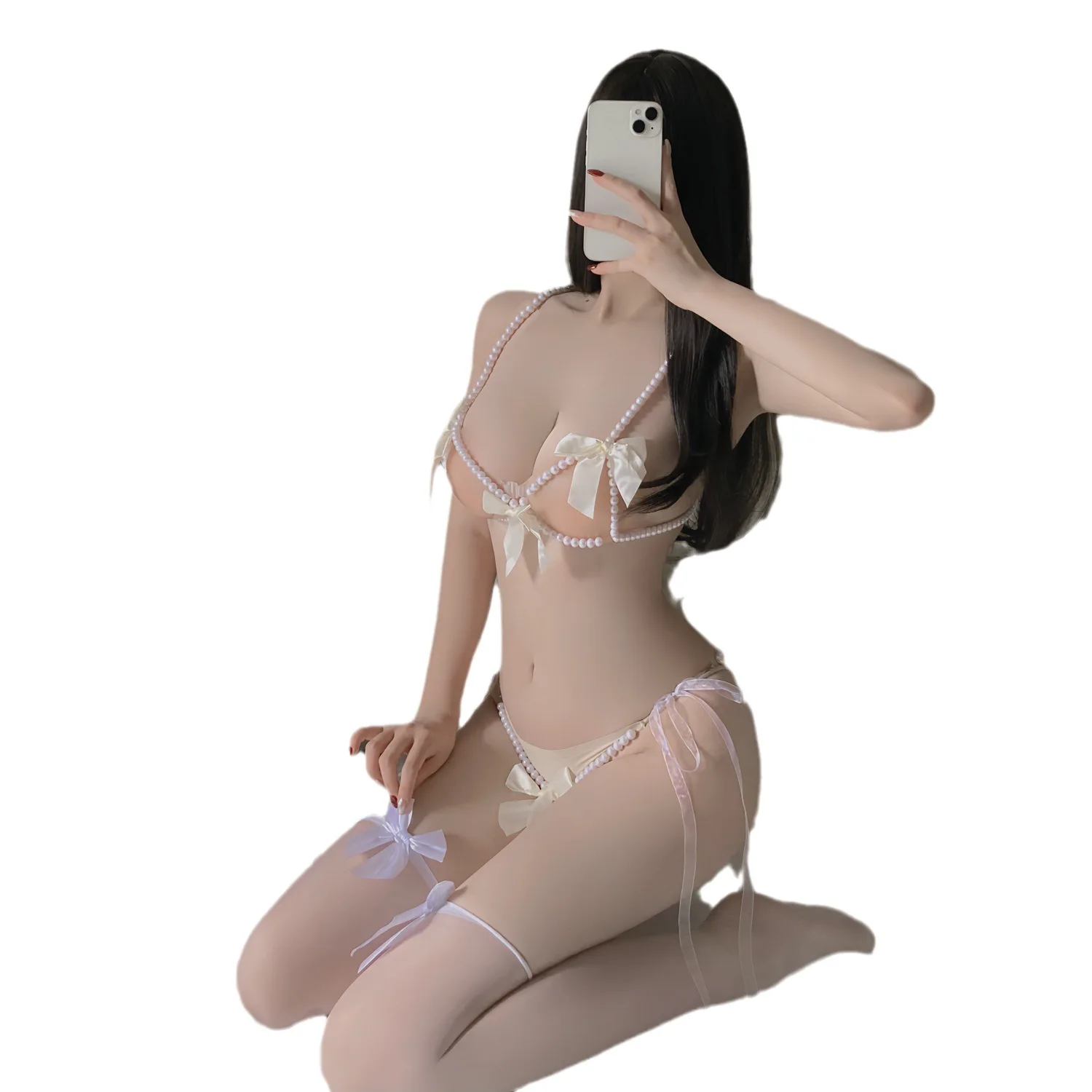 Sexy Lingerie Sexy tre punti tentazione perdita del seno Open Range letto appassionato Peel Free Pearl Set Cosplay Sexy