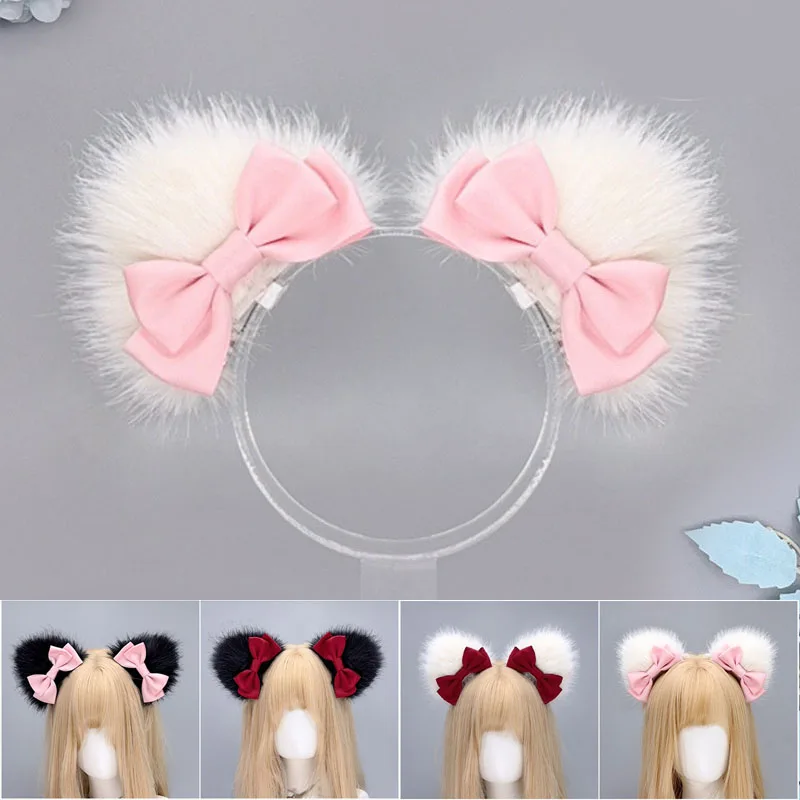 

Lolita Bow Cat Ear Hair Clips Fur Headwear Anime Hairpins Headdress Cosplay Hairclip Headsband Party Costume Hair Accessories
