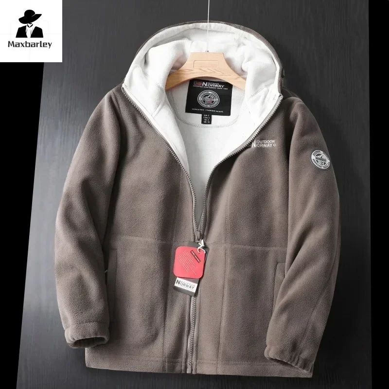 2024 New Winter Wool Jacket High-end Embroidered Thickened Fleece Windproof Jacket Outdoor Snow Cold-proof Men Warm Hooded Coat