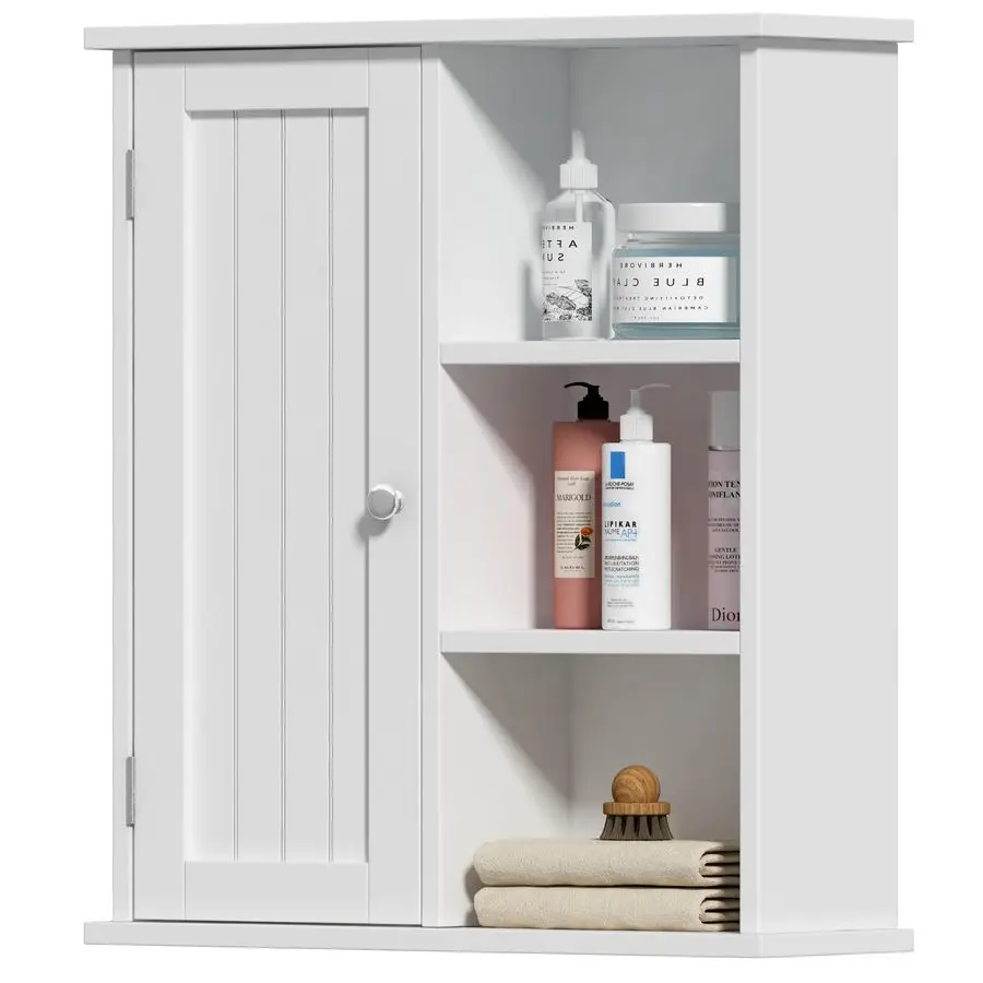 

Bathroom Wall Cabinet, Medicine Cabinet with Door and 3 Open Shelves, Wall Mounted Storage Organizer for Bathroom, Customizable