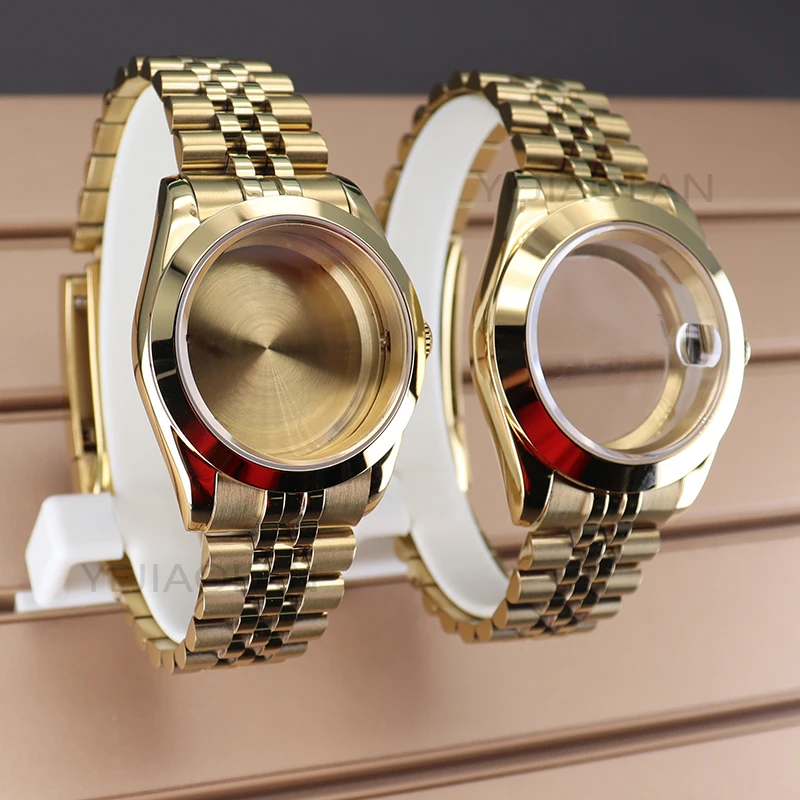 Caixa de relógio à prova d'água, 36mm 40mm, ouro pvd, pulseira de 5 links, vidro safira para seiko nh35 nh36 nh34/38 miyota8215, movimento air king