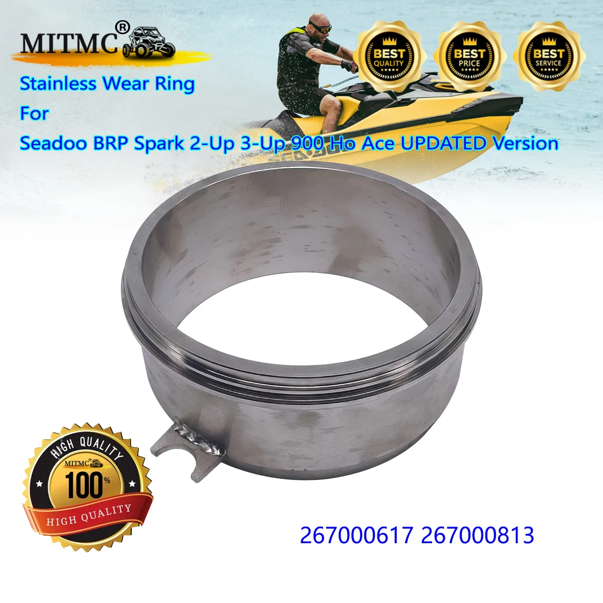 

Stainless Wear Ring For Sea-Doo seadoo BRP Spark 2-Up 3-Up 900 Ho Ace UPDATED Version 267000617 267000813
