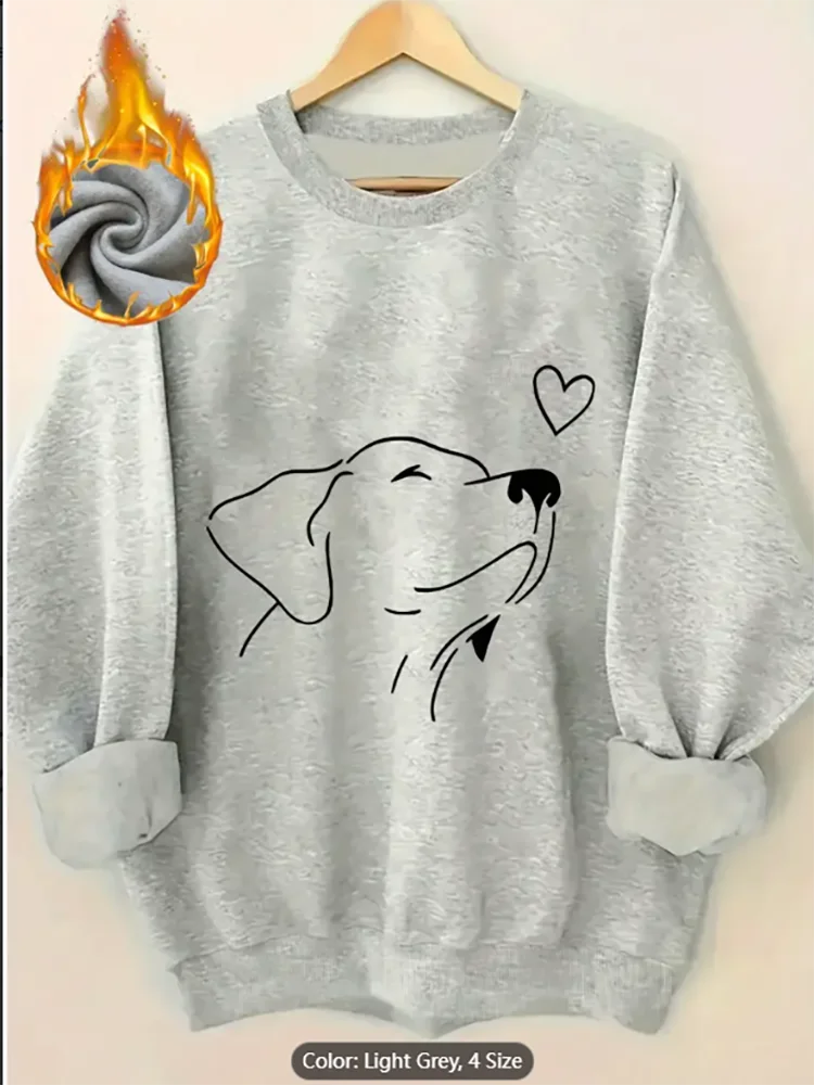 

Fleece Crew Neck Sweatshirt Adorable Dog Print Heart Design Soft Cozy Pullover for Casual Wear PlayfulDog Print Comfortable Fit