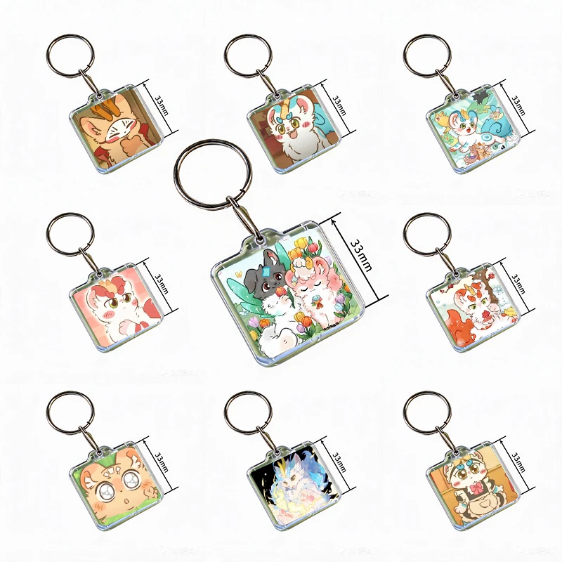 Cute Anime Fabulous Beasts Acrylic Keychain Handmade Hanging for Clothes Backpack Decoration Accessories Gifts with Friends