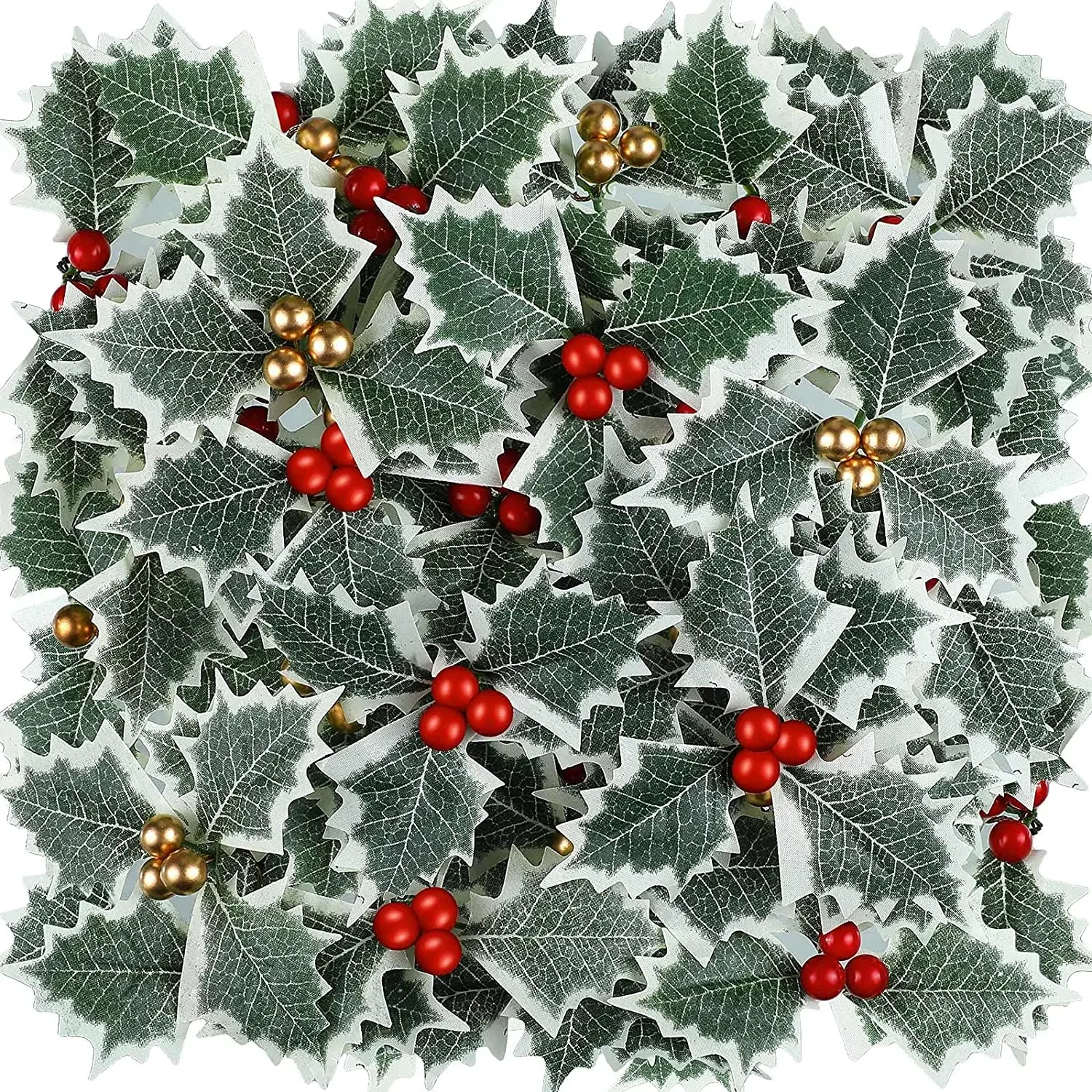 10–100 Stück künstliche Stechpalmenbeeren mit Blättern für Weihnachtskranz, Blumenarrangement, Geschenk, Scrapbooking, Dekor, gefälscht, 5/6 cm – Detail 1