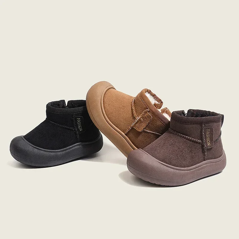 Boys Winter Fleece Side Zipper Snow Boots Girls Thickened Warm Short Boots Baby Soft Sole Non-slip Casual Shoes Children Kids