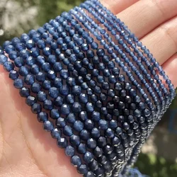 Cuentas de piedra de zafiro azul oscuro Natural AA, cuentas sueltas redondas pequeñas microfacetadas para hacer joyería DIY, suministros de pulseras de 15 pulgadas