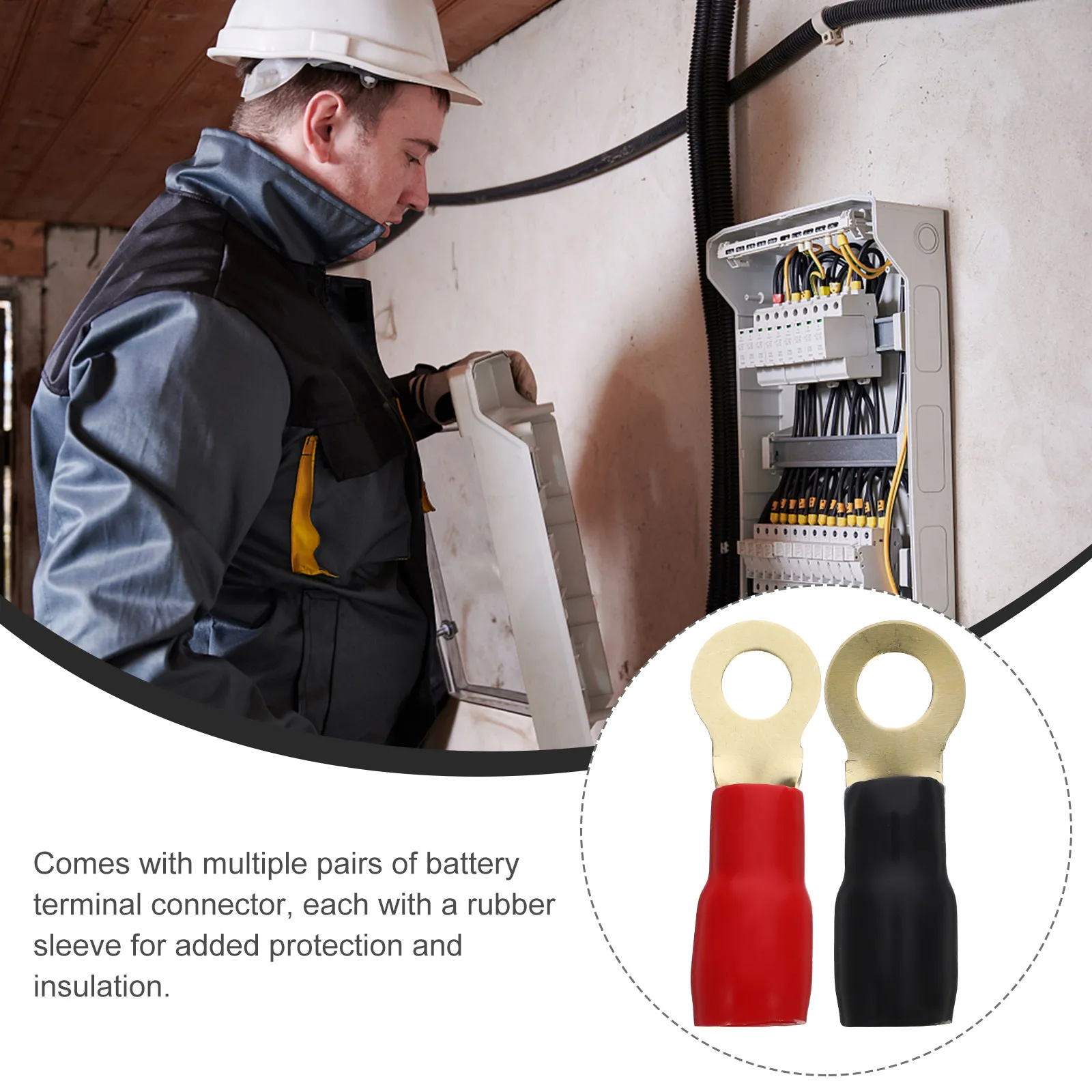 Battery Terminal Connectors for Car Owners to Install Cables Quickly, 4 AWG Copper, 20 Lugs, 20 Red/Black Rubber Heat Shrinks