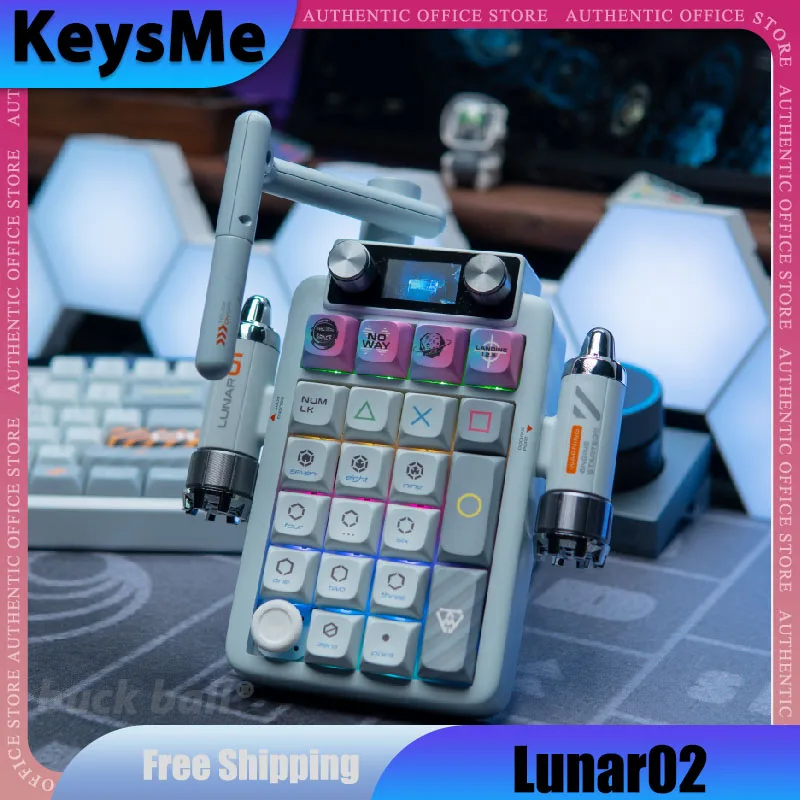 KeysMe Lunar02 Mechanical Keypad 2.4G Bluetooth Mini Keyboard Hot-Swap RGB Keypad 21 Keys Numeric Customization Numpad Keyboard