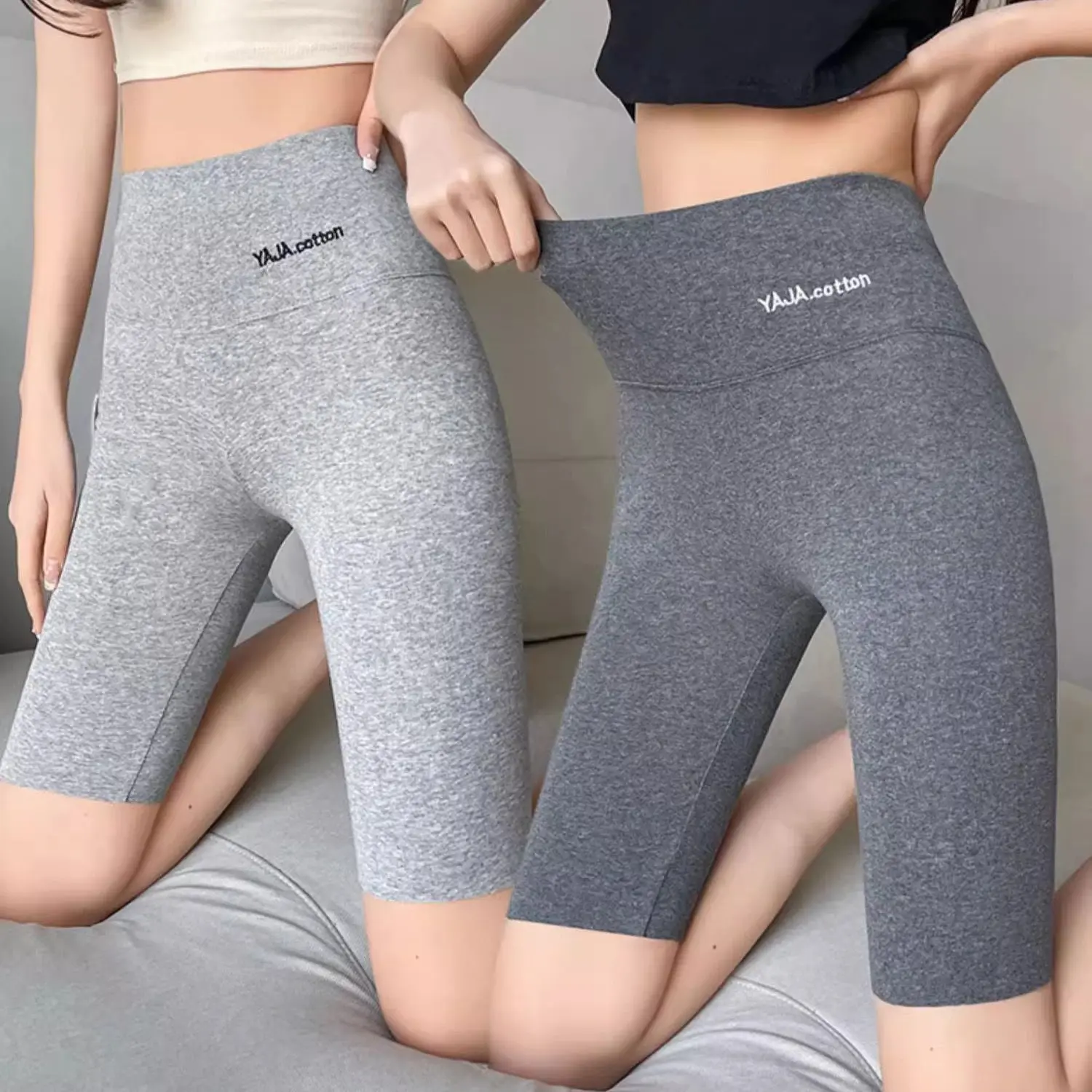

Pure Cotton High-Waist Se orts Women's Leggings Thin Summer Yoga Pants Tummy Control Five-Quarter Length Base Layer Pants
