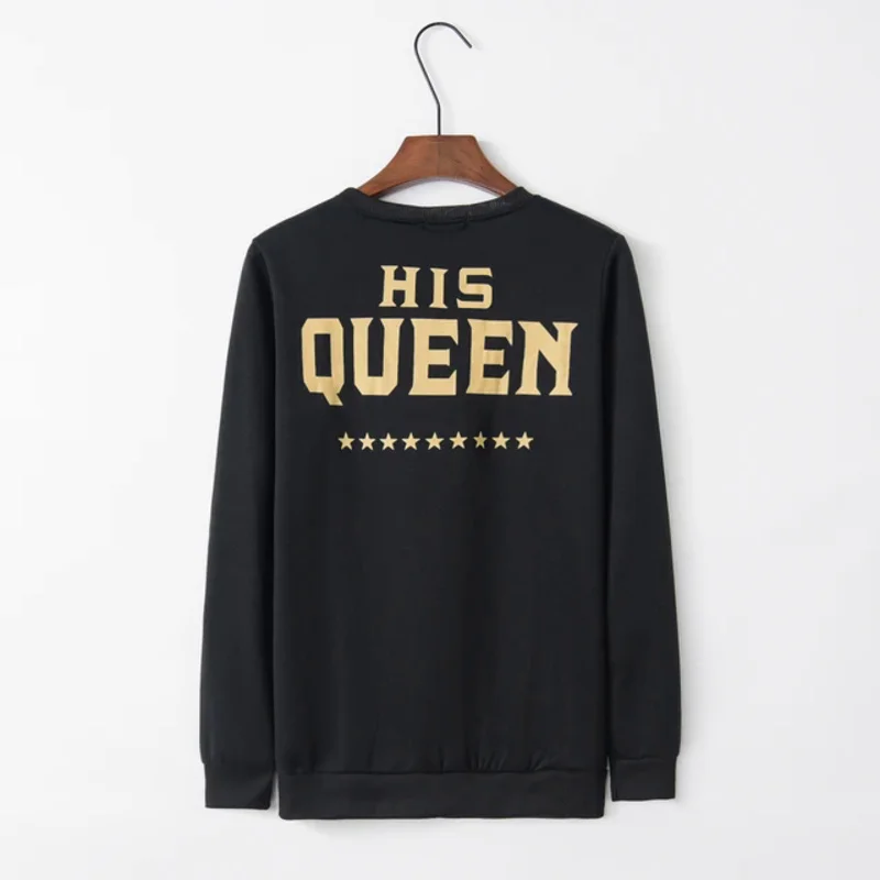Fashion Trends Hot King and Queen's Letters Pentagram Printed Round-necked Long-sleeved Lovers Hoodie