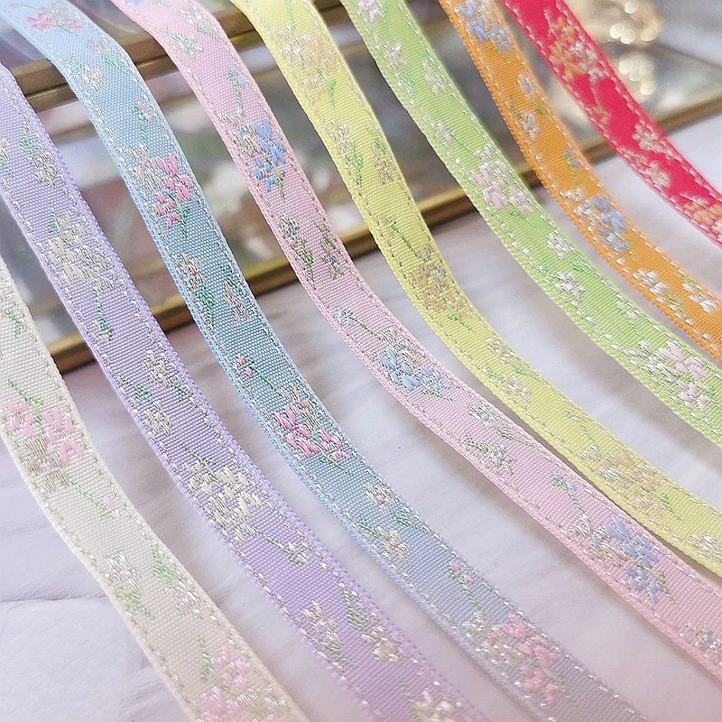 5 Yards 0.4 Inch 10MM Spring Color Series Floral Woven Jacquard Ribbon Dress decoration webbing DIY Bow Accessories