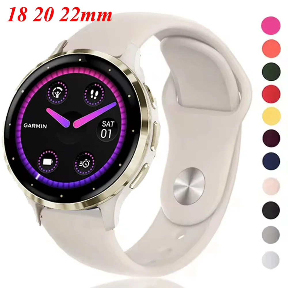Bracelet de montre en Silicone pour Garmin Venu 4, 41mm 45mm Venu 3S 2S/Vivoactive 4S/Vivomove 3/Forerunner 55 255S 265S, 18 20 22mm