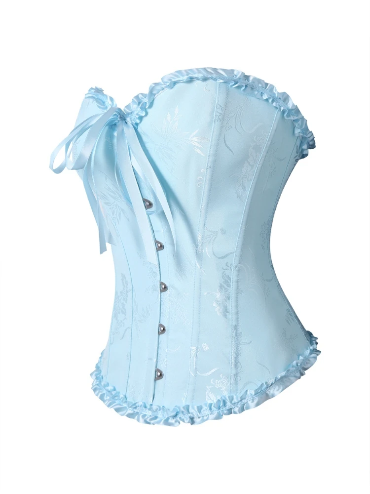 Damen Vintage Jacquard Korsett-Top, trägerlos, mit Rüschen vorne, Busk-Rücken, Schnürung, 20 Farben, für Feiertage, Partys und Abendgarderobe – Detail 5