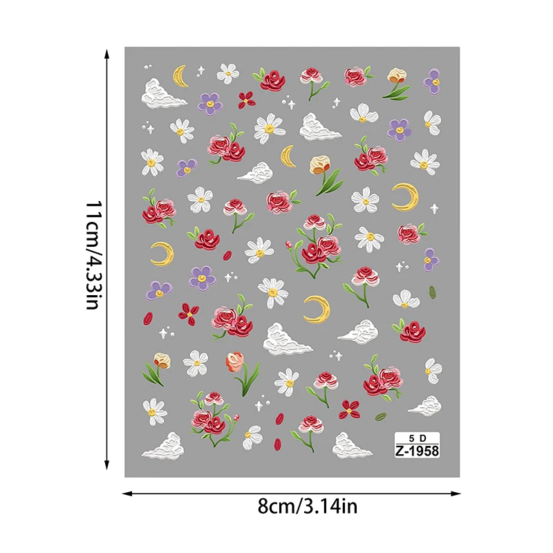 芸術的なステッカー,春のバラ,小さな花,月,雲,マニキュアの装飾