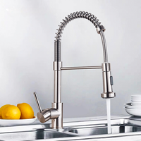 Brushed Nickel Spring Kitchen Sink Faucet Double Modes Copper Rotatable Deck Mounted Hot and Cold Water Mixer Tap Crane