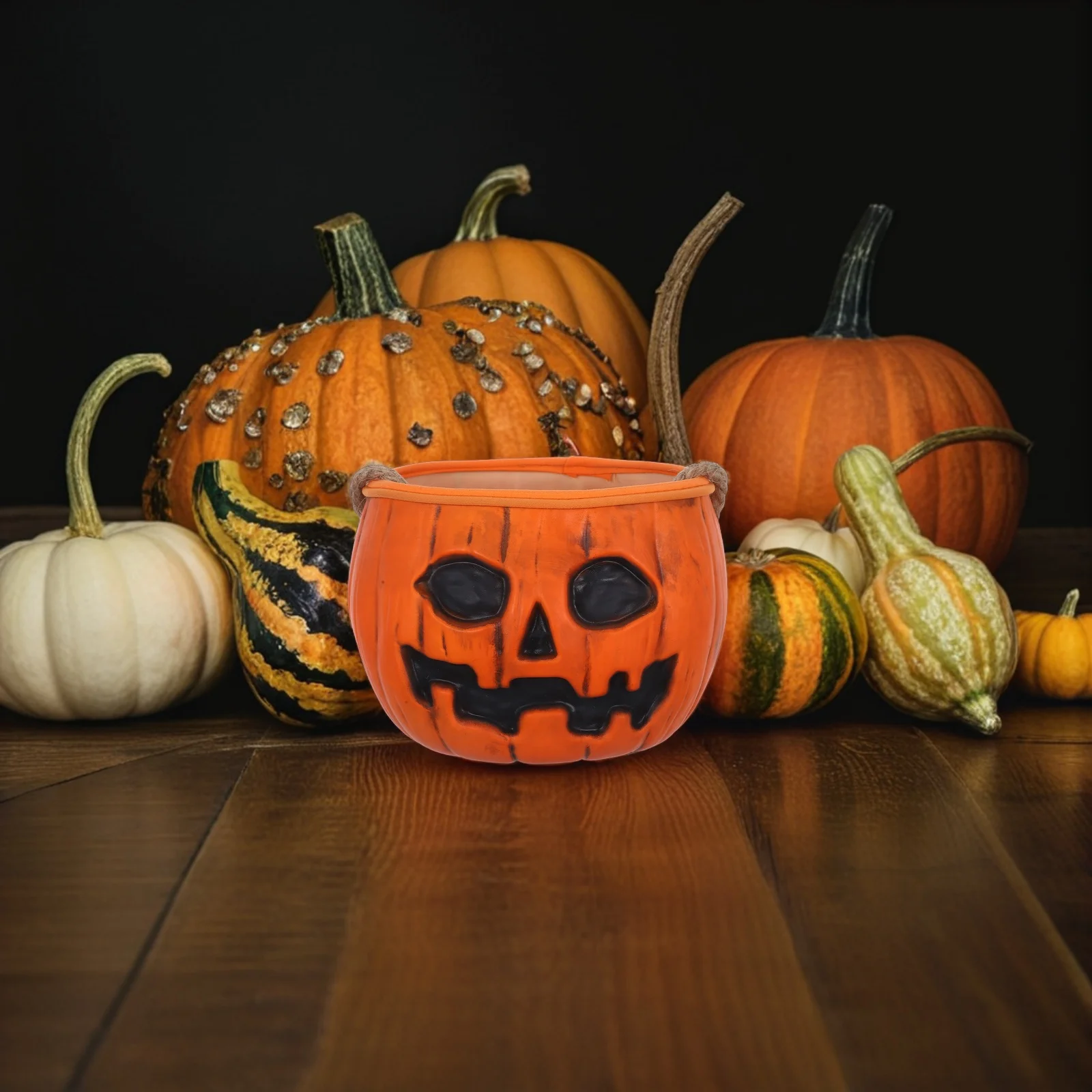

Halloween Pumpkin Candy Basket Light-Up Motion Activated Portable Rubber Pail Handle Trick Or Treat Bucket Party Favor