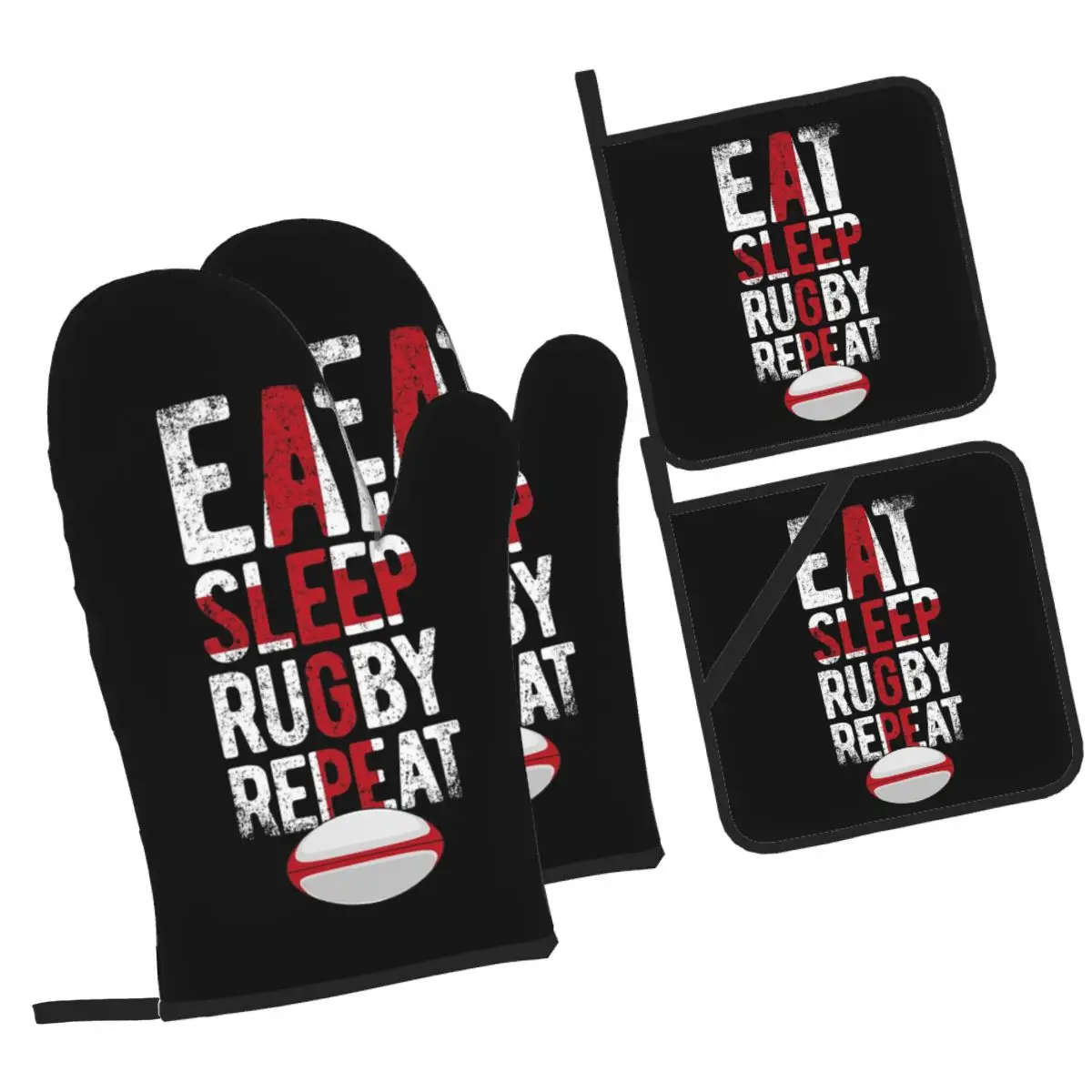 

Eat Sleep Rugby Repeat England Rugby Oven Mitts and Pot Holder Sets of 4 for Baking Kitchen Cooking Grilling Resistant Gloves