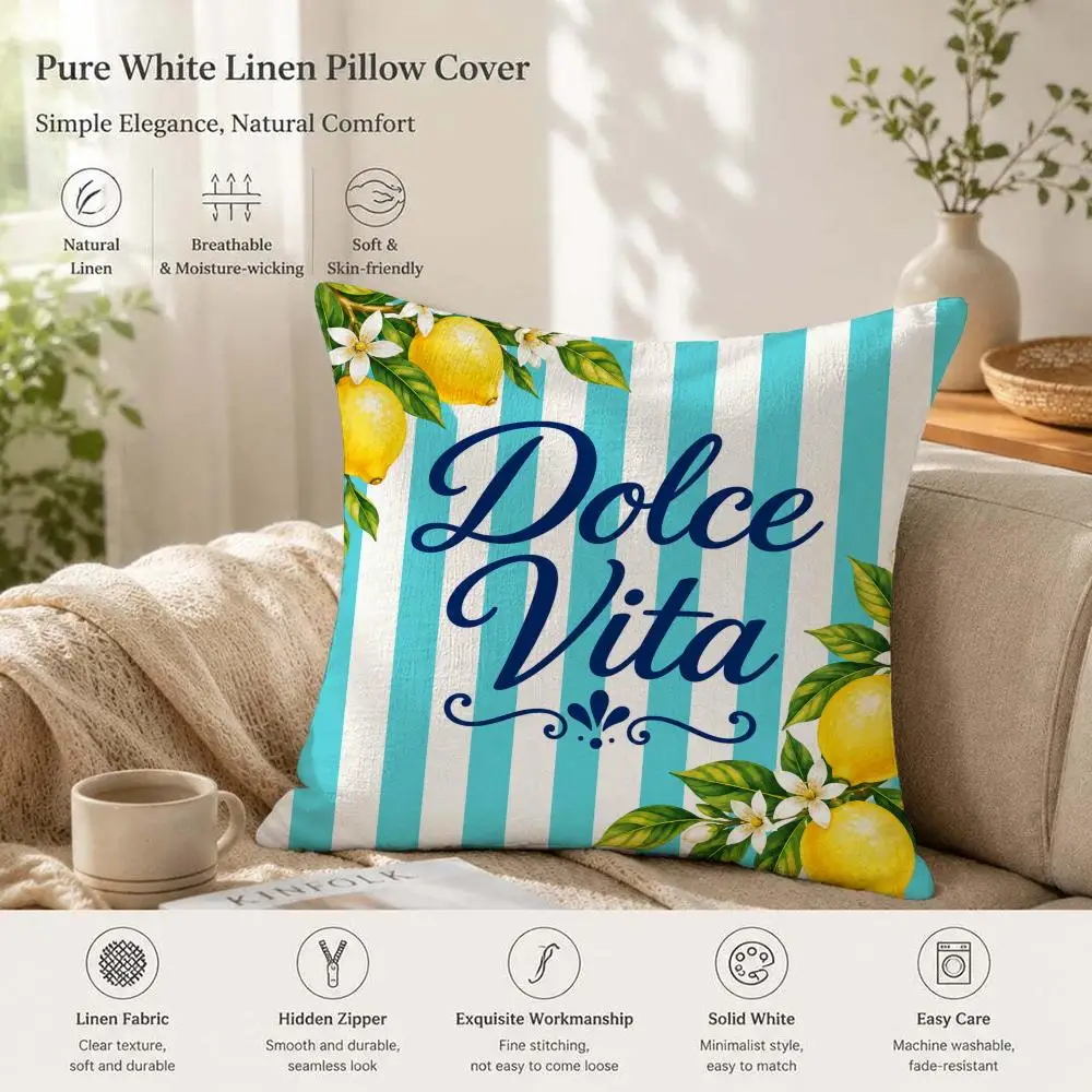 Modern Stylish Striped Autumn Lemon Cushion Cover 1/4PCS Linen Sofa Couch Bedroom Living Room Home Office Decor Pillow Case