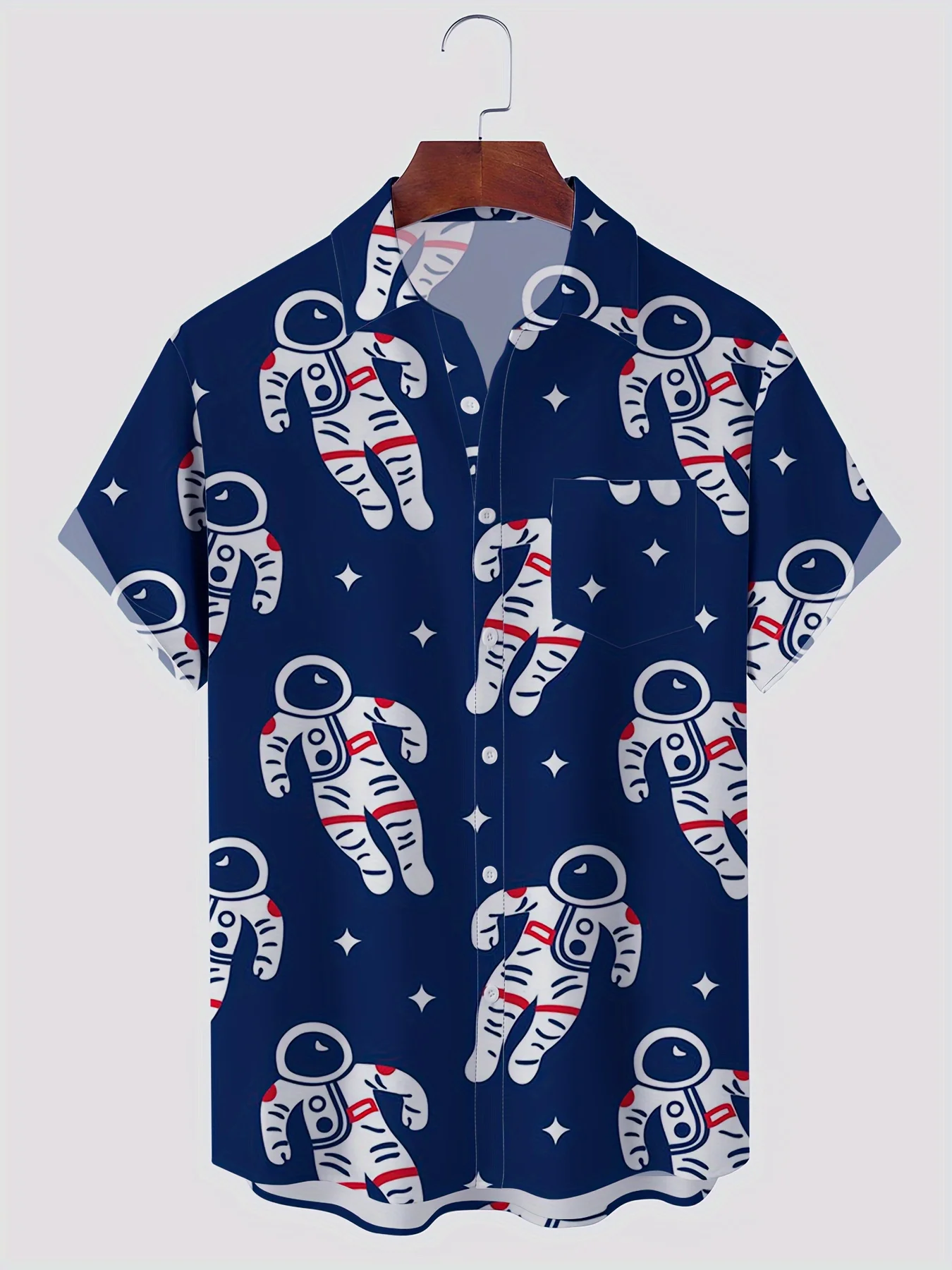 Hawaiian Rocket and Spaceship All Over Print Men's Chic Short Sleeve Summer Lapel Shirt, Gift for Men