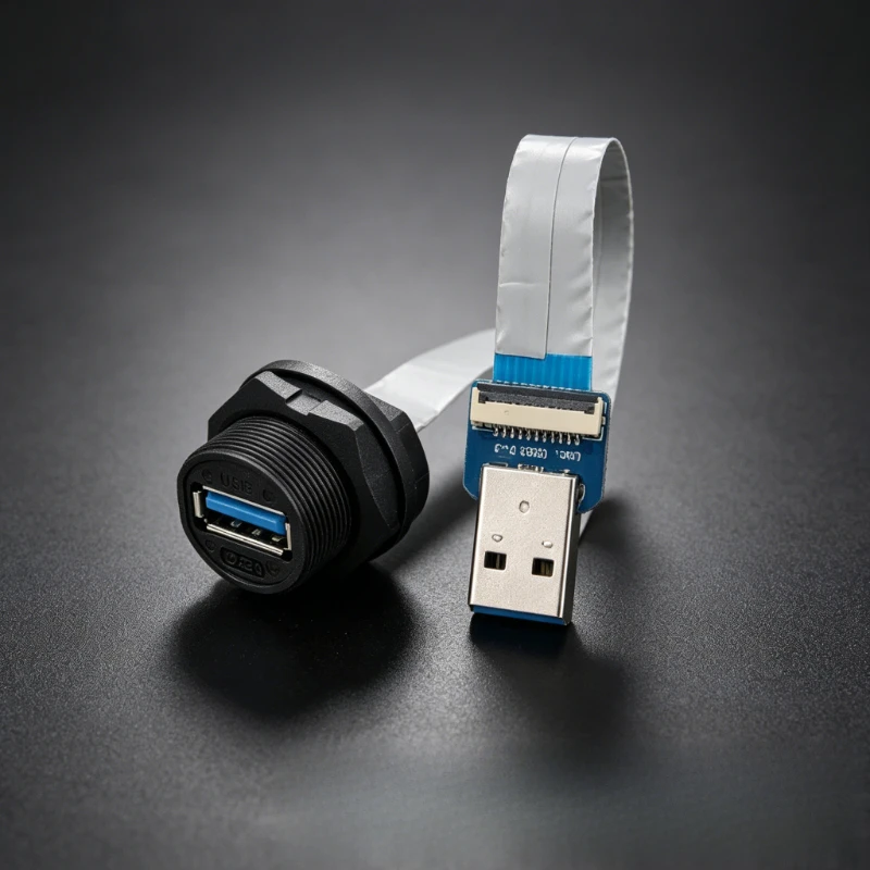 USB3.0 E13 Socket Connector Cable Outdoor IP67 PCB Solder Board Dual Female Socket with Line USB3.0 Plug with Wire Waterproof