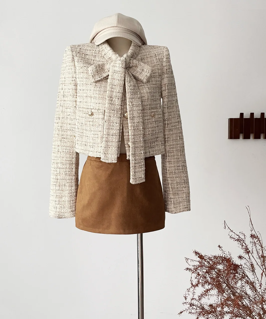 

Женская осенне-зимняя шикарная твидовая куртка с воротником-бабочкой и длинными рукавами, женская элегантная винтажная однобортная свободная короткая твидовая верхняя одежда