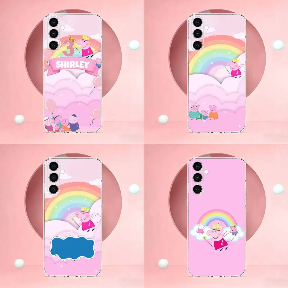 Capa de telefone P-Pink Series Cartoon Peppa Pig para Samsung, capa transparente de silicone macio A73, A72, A71, A70, A53, A52, A51