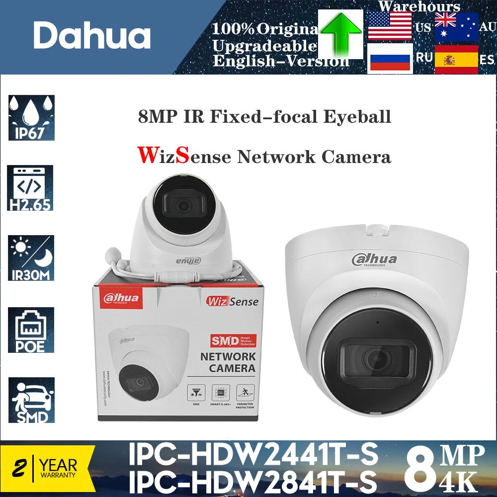 

Dahua 4MP IPC-HDW2441T-S & 8MP IPC-HDW2841T-S POE IR Fixed-focal Eyeball WizSense Network IP Camera MIC IR 30m IVS CCTV Security