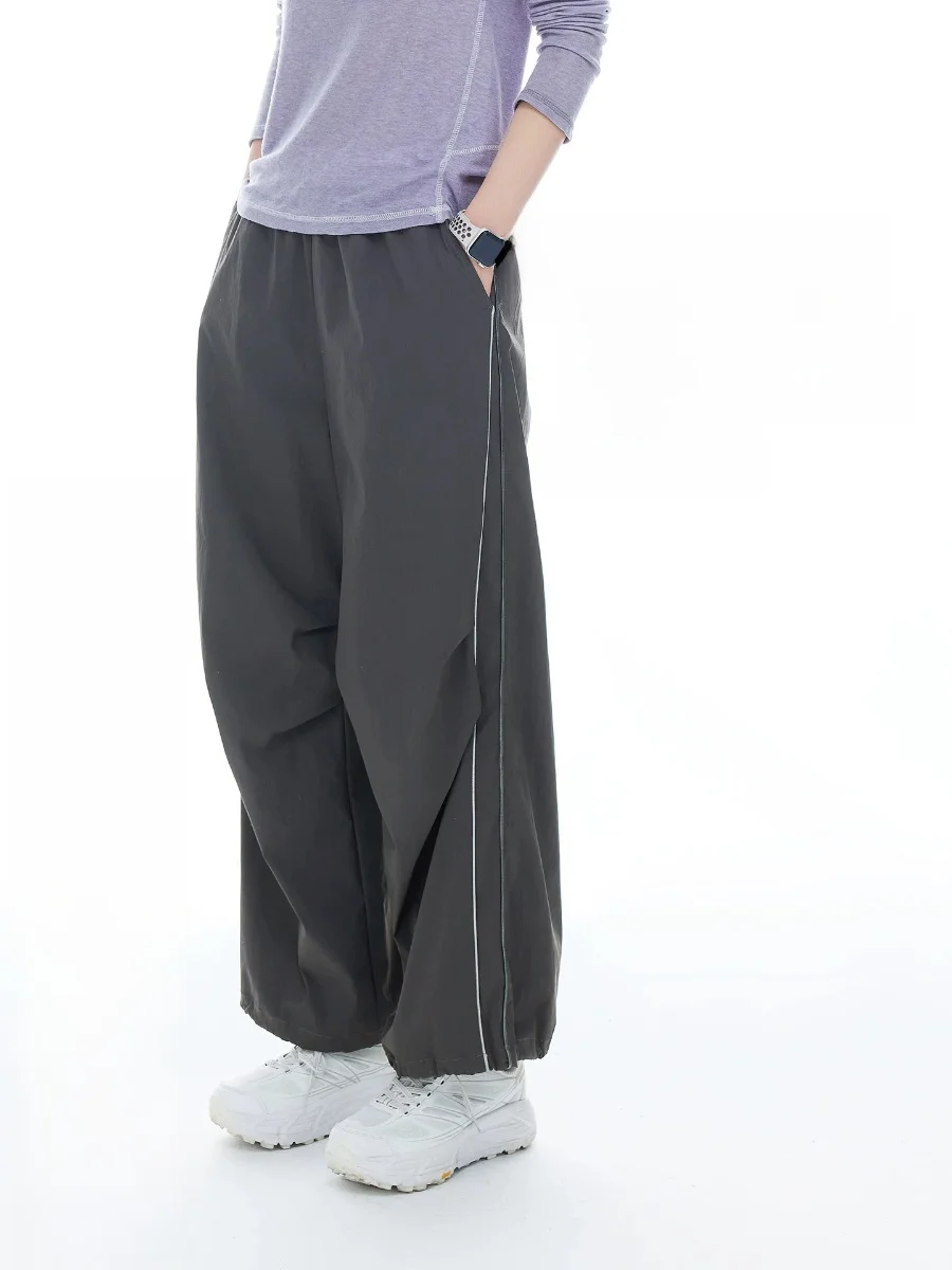 

Loose Women's Casual Pants Texture Plaid Elastic Waist Spring Loose Feeling Sweatpants Casual Straight Leg Trousers