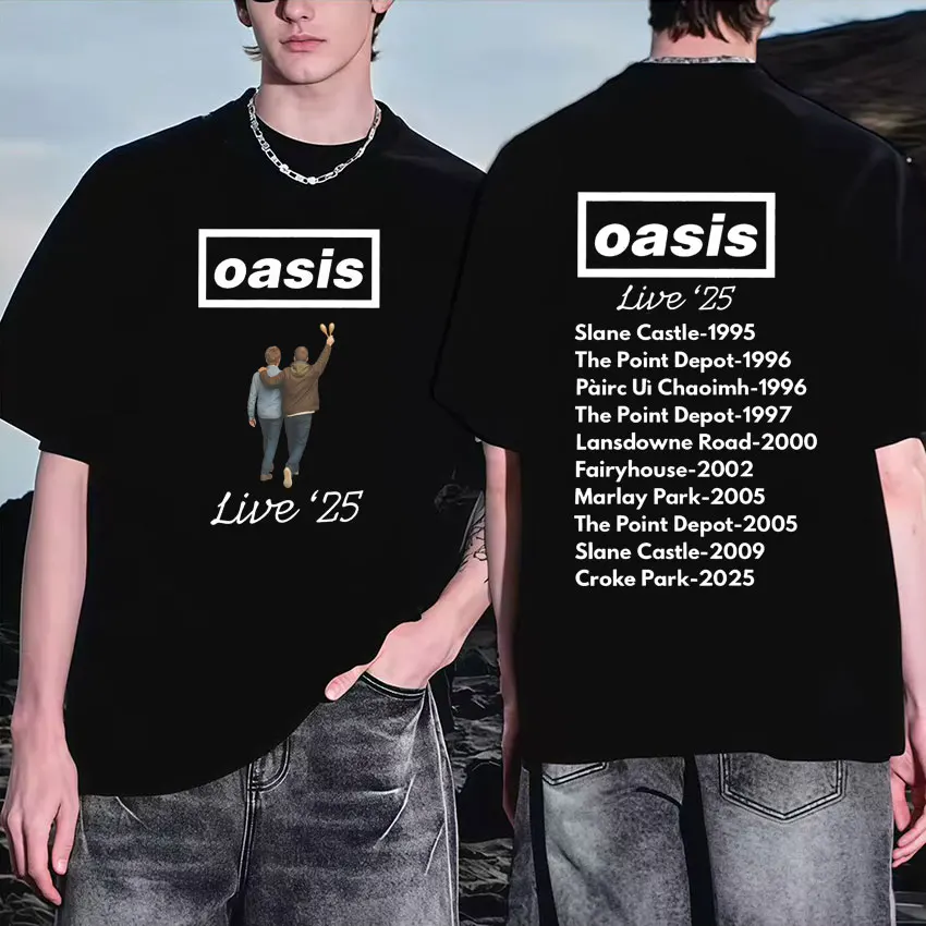 

Модная футболка с надписью Oasis Live 25 World Tour Cover, мужская футболка большого размера, летняя эстетичная хлопковая уютная модная футболка Y2K, уличная одежда