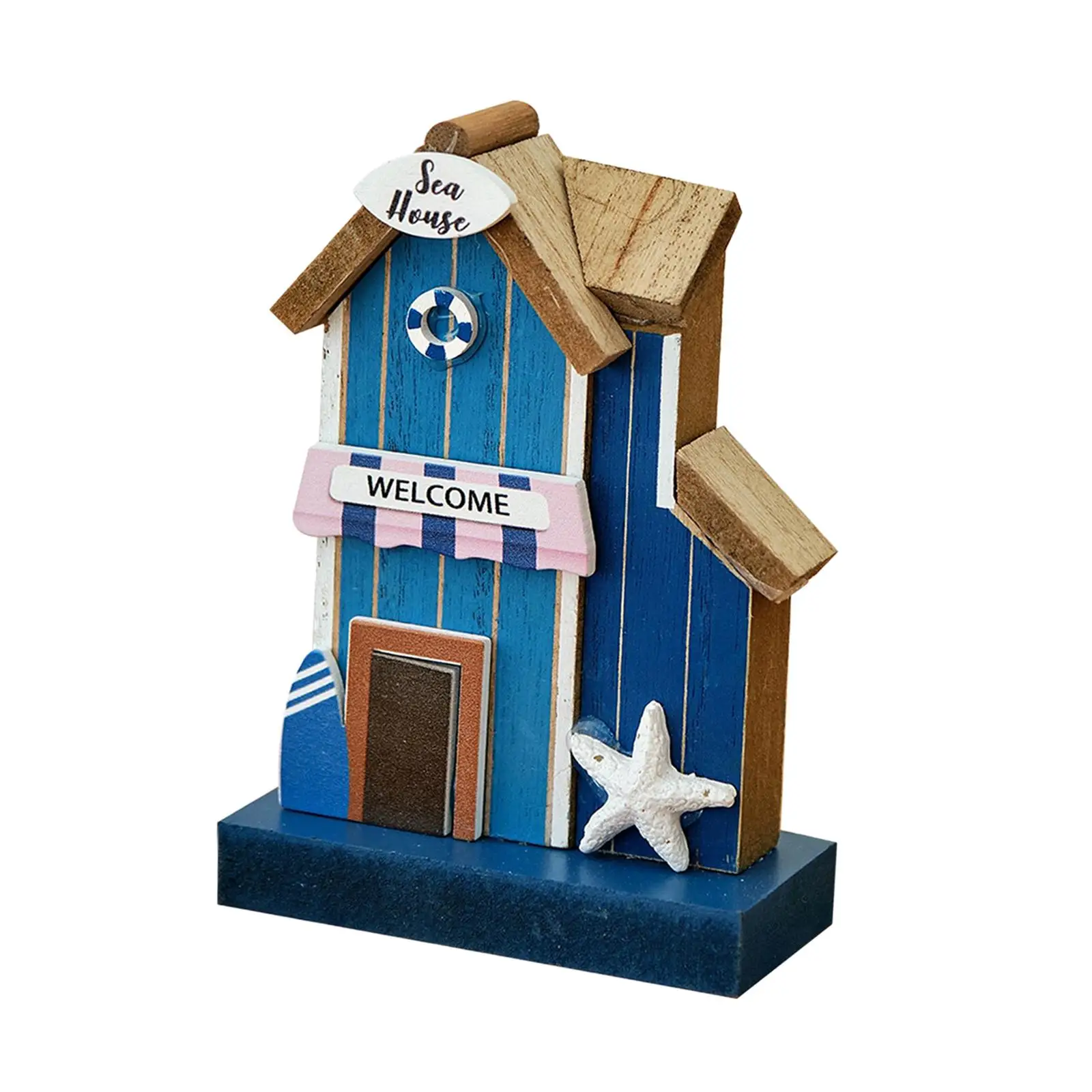 Sea House Statue Desktop Ornament Collection Coastal Decor Art Crafts Nautical Decorative Figurine Wood Sculpture for Bedroom