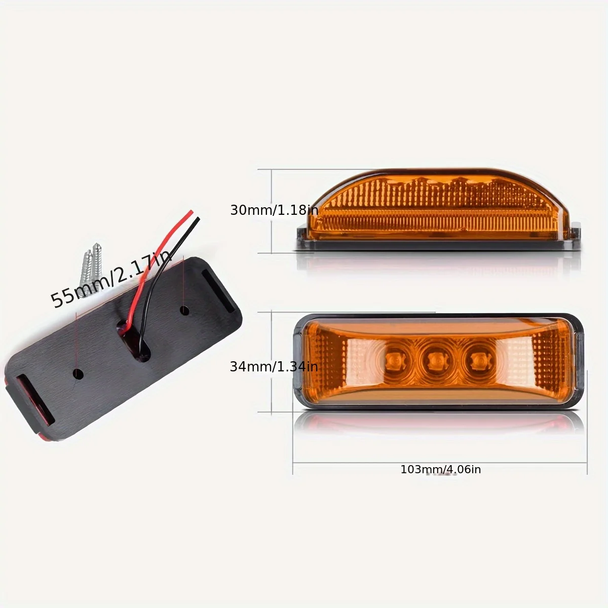 New 4pcs Red Amber 3-LED Side Marker Lights For Truck Trailer RV 12V