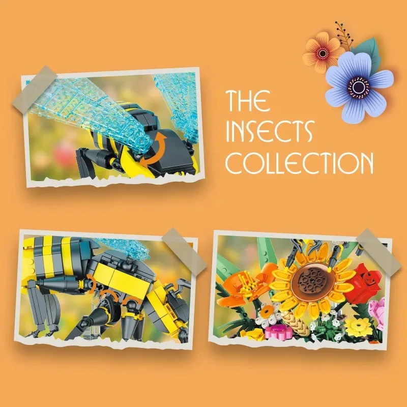 Insect Bee Model 750PCS Blocks set Compatible with Lego Floating Stand Floral Base STEM Toy Gift for Teen Women Nature Lovers - view 5
