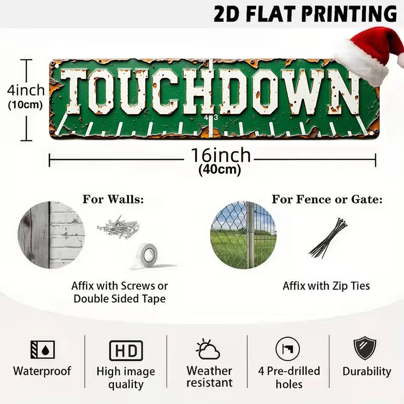 Vintage Rustic Touchdown Football Wall Sign - Aluminum Field Goal Line Decor Suitable for Sports Bars, Game Rooms, Cave, Themed
