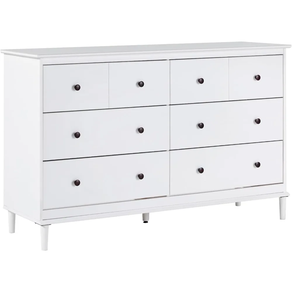 

6-drawer Solid Wood Dresser Bedroom Storage, 57 Inch, White,6-drawer Solid Wood Dresser