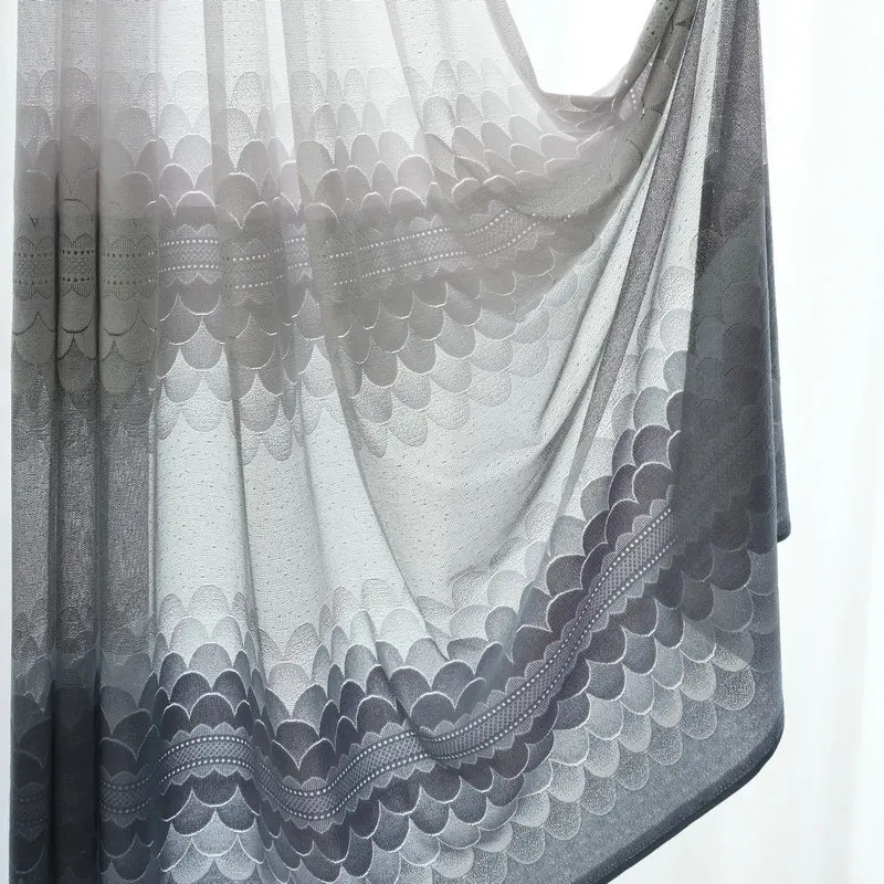 New Splicing Window Screen Grey Home Transparent Curtains for Bedroom Living Room Light-proof Nordic Style Luxury Blue Tulle