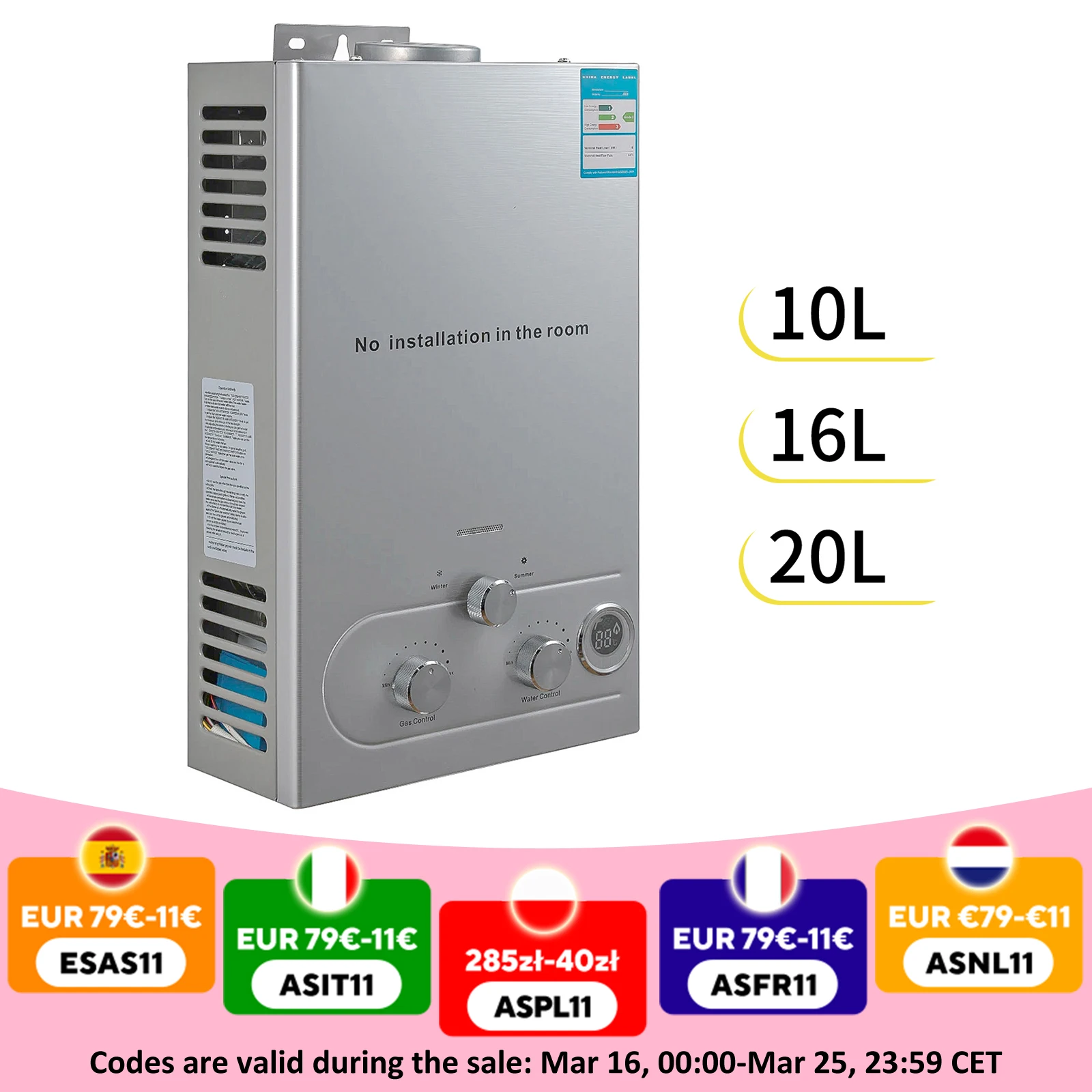 Chauffe-eau à gaz sans réservoir 10L/16L/20L chauffe-eau Portable instantané au gaz de pétrole liquéfié GPL chauffe-douche et petit chauffe-gaz pour Jacuzzi