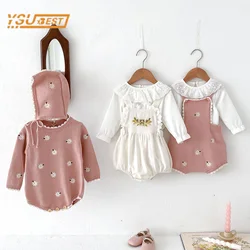 Infant Baby Girls Romper Long Sleeve Sweet Flower Embroidery Knit Jumpsuit 0-3Yrs Spring Kids Baby Girls Rompers Clothes