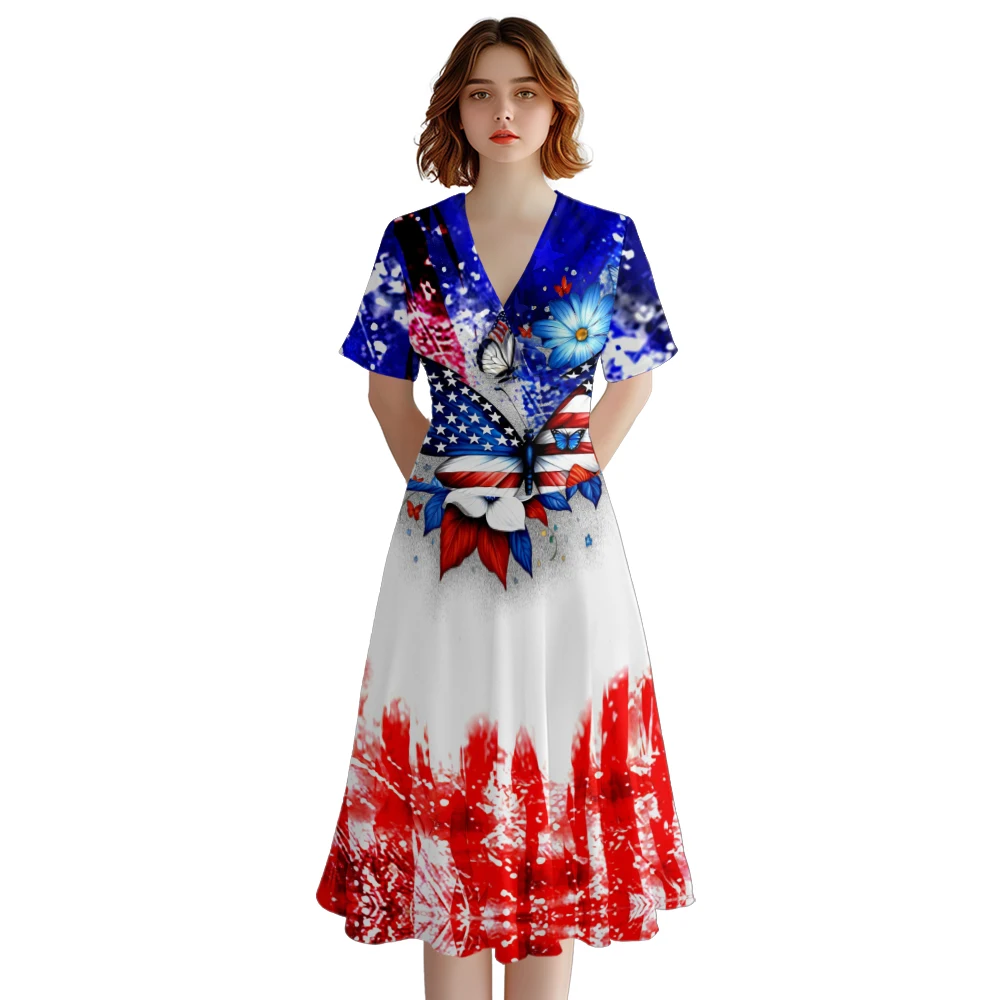 Summer Dress Independence Day Women Fashion Stylish Party Dresses Evening Dresses Trendy Girl Vestido Maxi Dress Elegant Robe