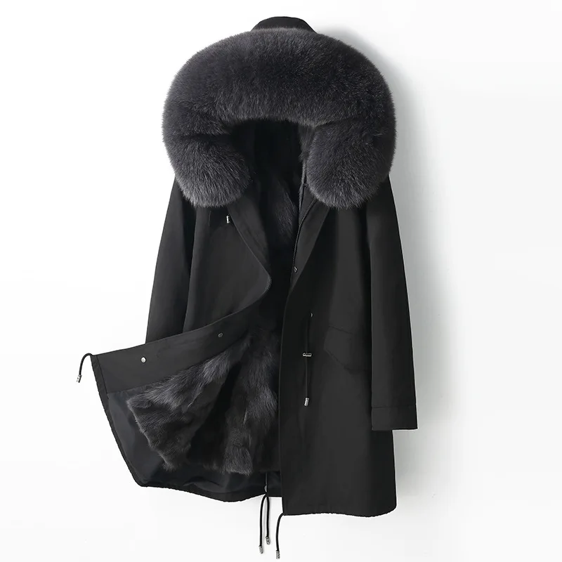Winter Long Parka Coat, Detachable Fox Fur Lined Jacket With Fox Fur Hood For Cold Weather