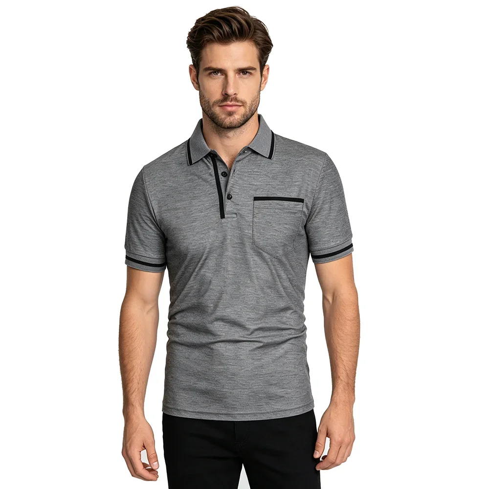 Herren Sommer Neues Modisches Kurzarm-Poloshirt, Lockeres Lässiges Poloshirt mit Tasche, Atmungsaktives Männer-Oberteil – Detail 3