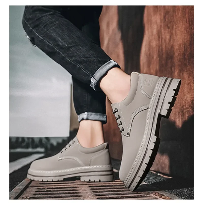 New Fashion Work Shoes Spring Autumn Lace Up Leather Shoes Brand Comfy Office Style Leisure Walk Oxfords Men Casual Shoes