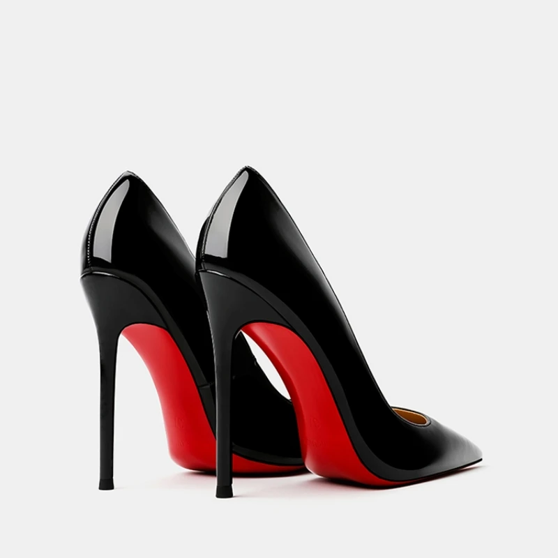 Women High Heels Shoes Red Bottoms Pumps 6 8 10 12cm Sexy Thin Heels Nude Black Patent Leather Sandals 34-44 TINGLUAN